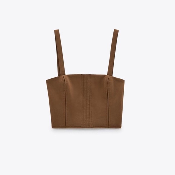 Zara | Brown Tank Top NWT Medium‎ Neutral Woman's Crop Top - Picture 8 of 9
